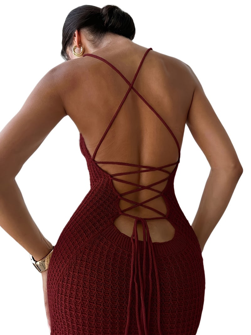 Women's Simple Elegant Fashionable Sexy Crisscross Backless Side Slit Slim Fit - Image 1