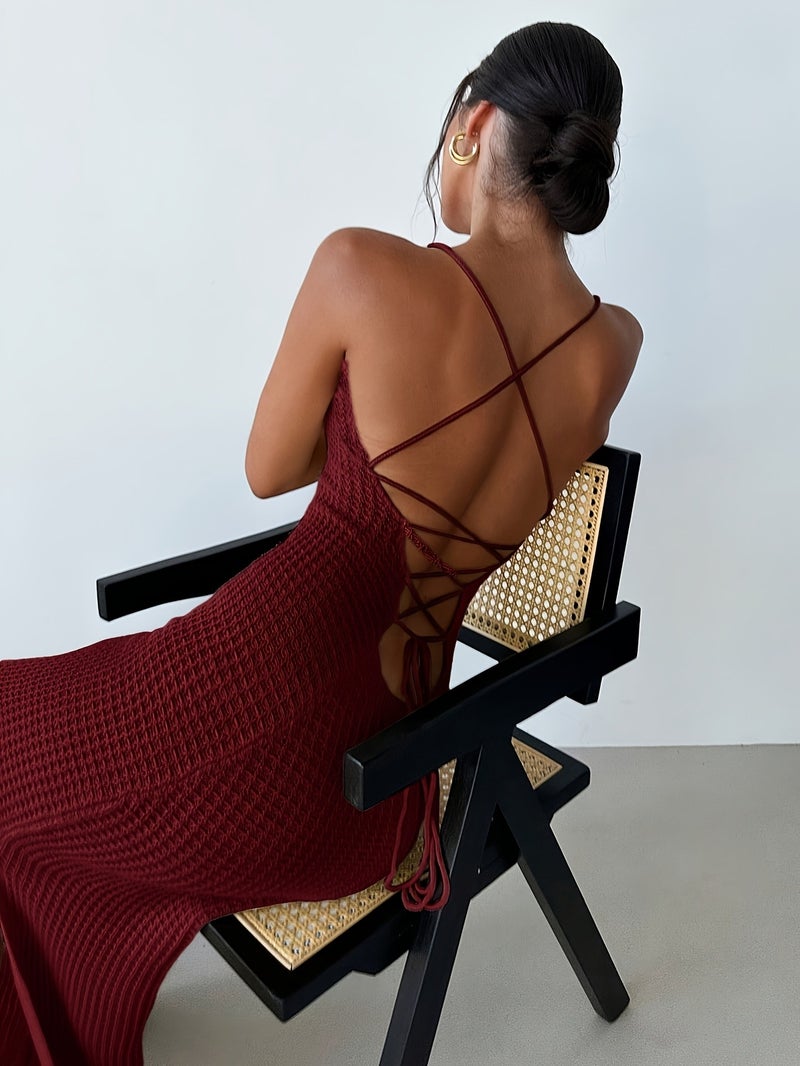 Women's Simple Elegant Fashionable Sexy Crisscross Backless Side Slit Slim Fit - Image 3