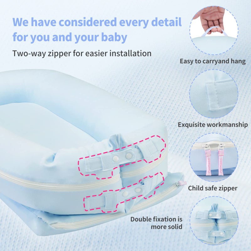 Pucmaoci Organic Replacement Cover for Dockatot Deluxe+ Docks with Waterproof Pad Certified Organic Cotton Protects Against leaks Premium Quality Spare Cover (Cover Only) (Blue) - Image 4