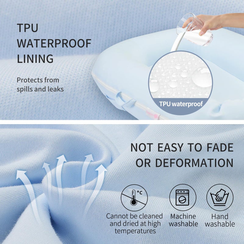 Pucmaoci Organic Replacement Cover for Dockatot Deluxe+ Docks with Waterproof Pad Certified Organic Cotton Protects Against leaks Premium Quality Spare Cover (Cover Only) (Blue) - Image 3