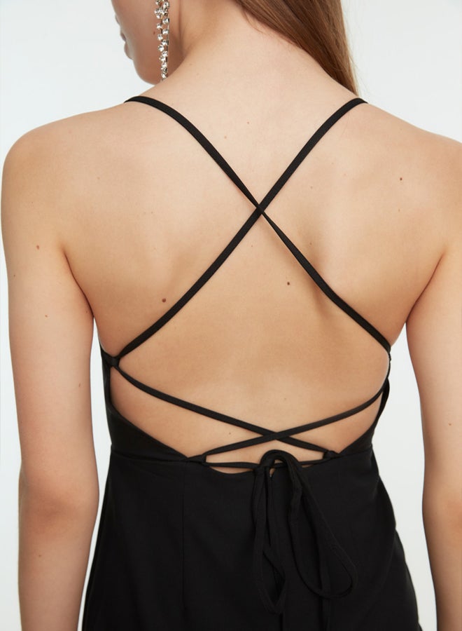 trendyol Black Back Detail Woven Overalls - Image 4