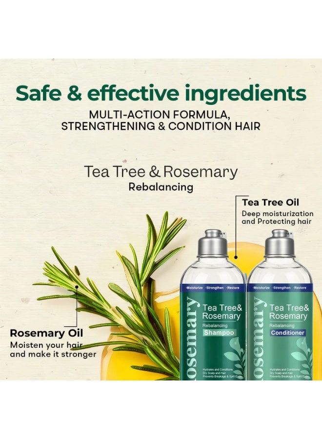 Rosemary Tea Tree u0026  Shampoo u0026 Conditioner Set 300ml - Cleanses and Balances Scalp, Strengthens and Volumes Hair, Oily Hair Care - Image 4