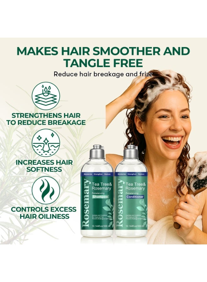 Rosemary Tea Tree u0026  Shampoo u0026 Conditioner Set 300ml - Cleanses and Balances Scalp, Strengthens and Volumes Hair, Oily Hair Care - Image 3