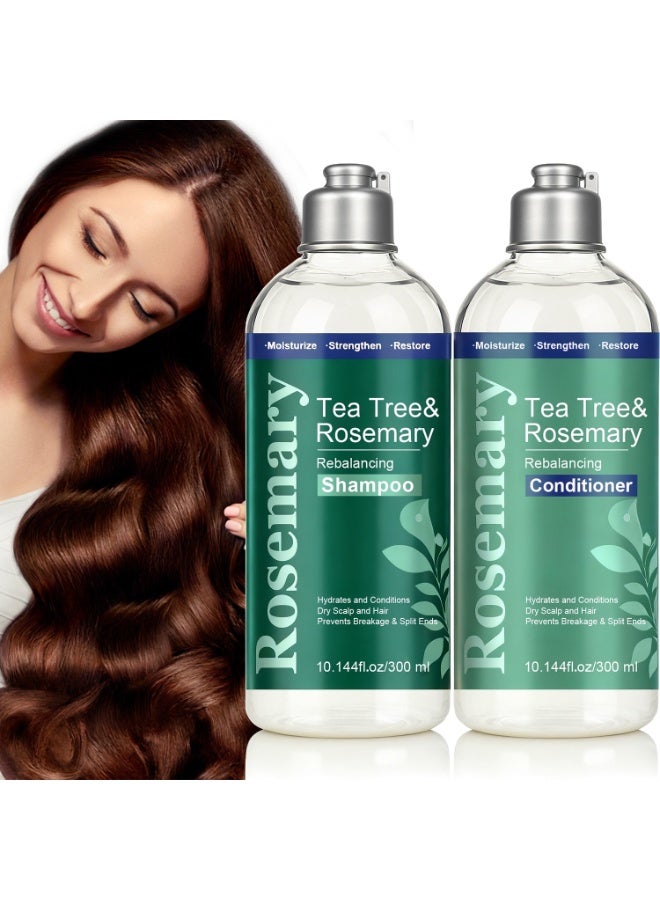 Rosemary Tea Tree u0026  Shampoo u0026 Conditioner Set 300ml - Cleanses and Balances Scalp, Strengthens and Volumes Hair, Oily Hair Care - Image 5