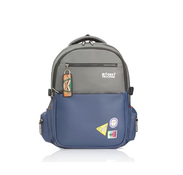 Monkey Troopers Glitch 27L Laptop Backpack Navy Blue-Grey, Fits up to 16 Inch Laptop, Dual Compartments, Organizer Pockets, Side Bottle Pockets, Hidden Back Mesh Pocket, Trolley Strap for College Work Travel - Image 1
