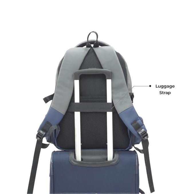 Monkey Troopers Glitch 27L Laptop Backpack Navy Blue-Grey, Fits up to 16 Inch Laptop, Dual Compartments, Organizer Pockets, Side Bottle Pockets, Hidden Back Mesh Pocket, Trolley Strap for College Work Travel - Image 3