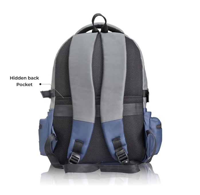 Monkey Troopers Glitch 27L Laptop Backpack Navy Blue-Grey, Fits up to 16 Inch Laptop, Dual Compartments, Organizer Pockets, Side Bottle Pockets, Hidden Back Mesh Pocket, Trolley Strap for College Work Travel - Image 2