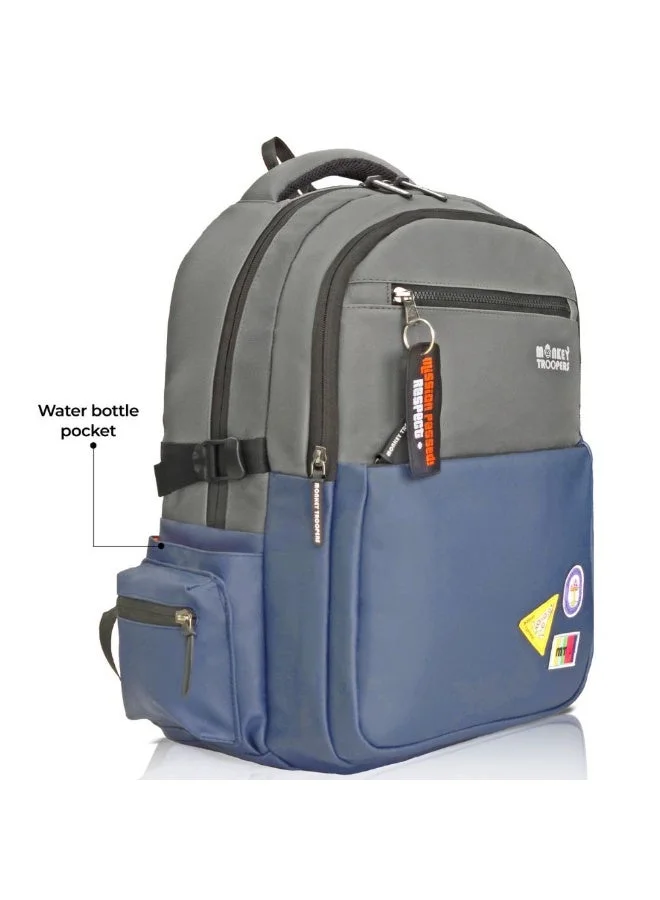 Monkey Troopers Multicolour Glitch Laptop Backpack 24 Liter With Padded Compartment Multiple Pockets Breathable Back Mesh Luggage Straps Key Hook Blue/Grey  | Best Price UAE