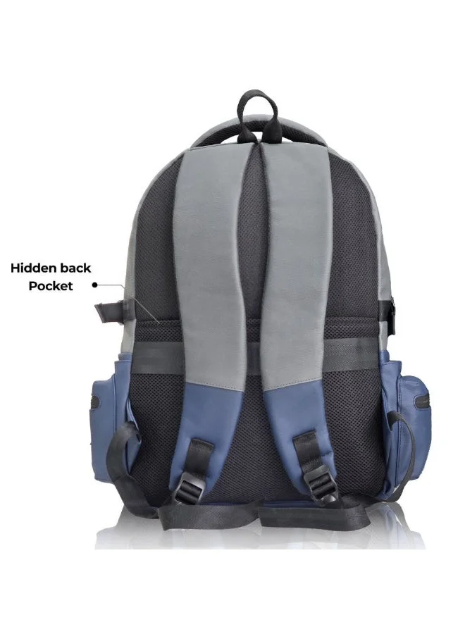 Monkey Troopers Glitch Laptop Backpack 24 Liter With Padded Compartment Multiple Pockets Breathable Back Mesh Luggage Straps Key Hook Blue/Grey