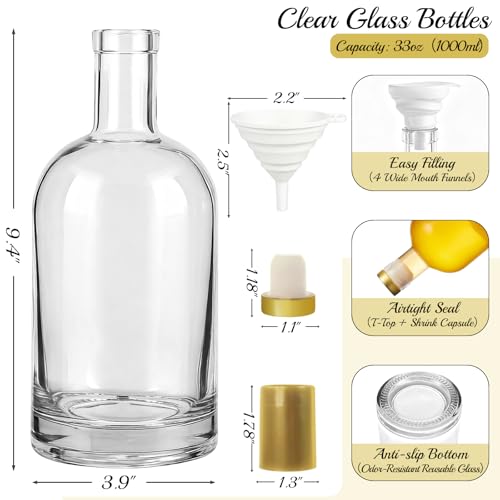 TBWIND 32 oz Clear Glass Bottles with Cork, 4 Pack Clear 1000ml Liquor Bottles, Thick Heavy Base Airtight Wine Bottles for Beverages, Liquor, Whiskey, Oil, Vinegar, Wedding Favors & Crafts - Image 2