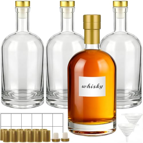 TBWIND 32 oz Clear Glass Bottles with Cork, 4 Pack Clear 1000ml Liquor Bottles, Thick Heavy Base Airtight Wine Bottles for Beverages, Liquor, Whiskey, Oil, Vinegar, Wedding Favors & Crafts - Image 1