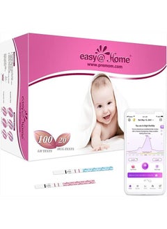 Easy@Home 100 Ovulation (LH) and 20 Pregnancy (HCG) Test Strips Kit, FSA Eligible, Powered by Premom Ovulation Predictor iOS and Android APP, 100 LH + 20 HCG  - Image 1
