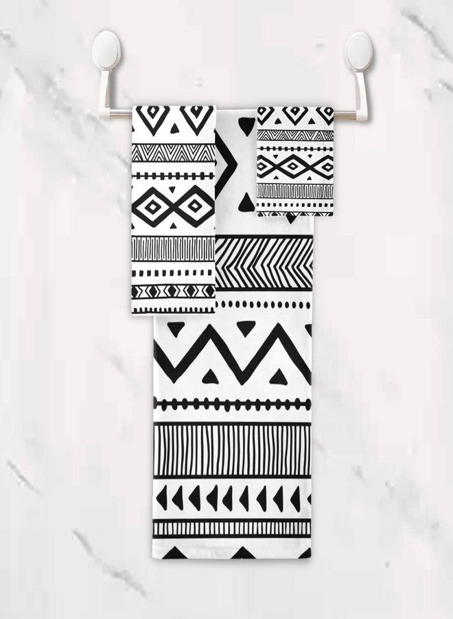 HATESAH Bath Towels Set Soft Highly Absorbent Black White Native American Tribal Aztec Ethnic Boho Style Towel Set 3 Piece,1 Bath Towel,1 Hand Towel,1 Washcloth,Luxury Towels for Bathroom,Spa,Hotel - Image 5