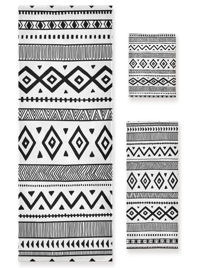 HATESAH Bath Towels Set Soft Highly Absorbent Black White Native American Tribal Aztec Ethnic Boho Style Towel Set 3 Piece,1 Bath Towel,1 Hand Towel,1 Washcloth,Luxury Towels for Bathroom,Spa,Hotel - Image 1