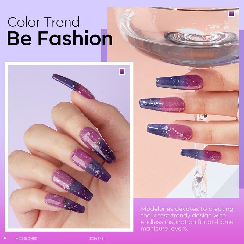 modelones Color Changing Gel Nail Polish,1Pcs 15ml Dark Blue Purple Mood Temperature Change Gel Polish Soak Off DIY Home Winter Nail Art Gift - Image 5