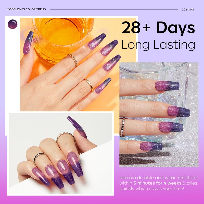 modelones Color Changing Gel Nail Polish,1Pcs 15ml Dark Blue Purple Mood Temperature Change Gel Polish Soak Off DIY Home Winter Nail Art Gift - Image 4