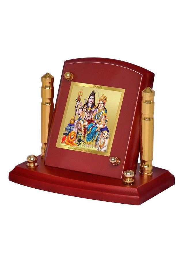 DIVINITI 24K Gold Plated Foil Shiv Parivar Photo Frame for Car Dashboard, Car Idol, Table Décor|Wooden Frame with Shiva Family Religious Pooja Prayer Frame for Gift MDF 1B P+ (7x9 cm) - Image 2