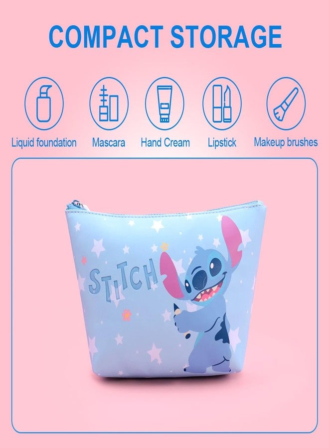 MINISO Stitch Cartoon Print Makeup Bag, Cosmetic Organizer with Zipper, Travel Toiletry Bag for Women - Image 2