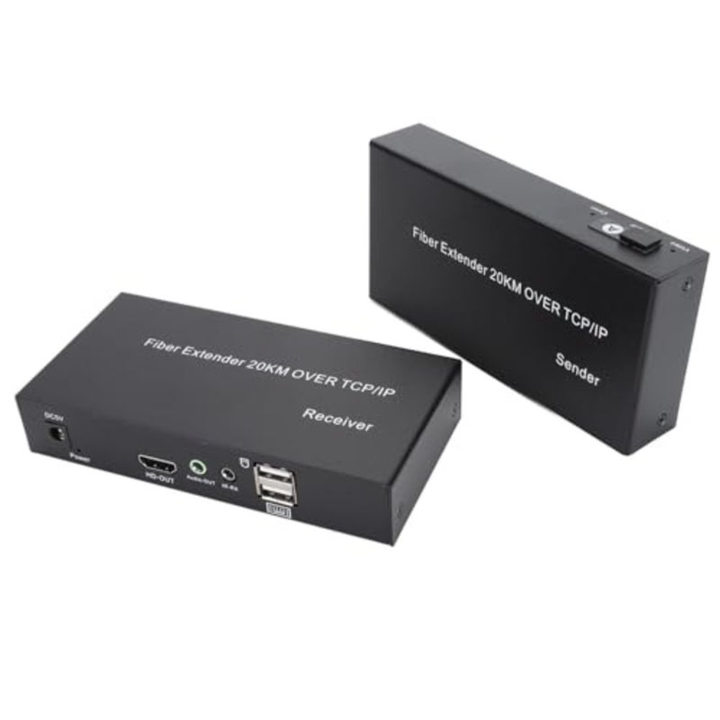 موسع USB 4K HDMI KVM لمراكز البيانات، سبائك الألومنيوم، أسود، نقل ألياف أحادي الوضع بطول 20 كم مع 1080p@60 هرتز ودعم USB الطرفي قابس المملكة المتحدة - Image 1