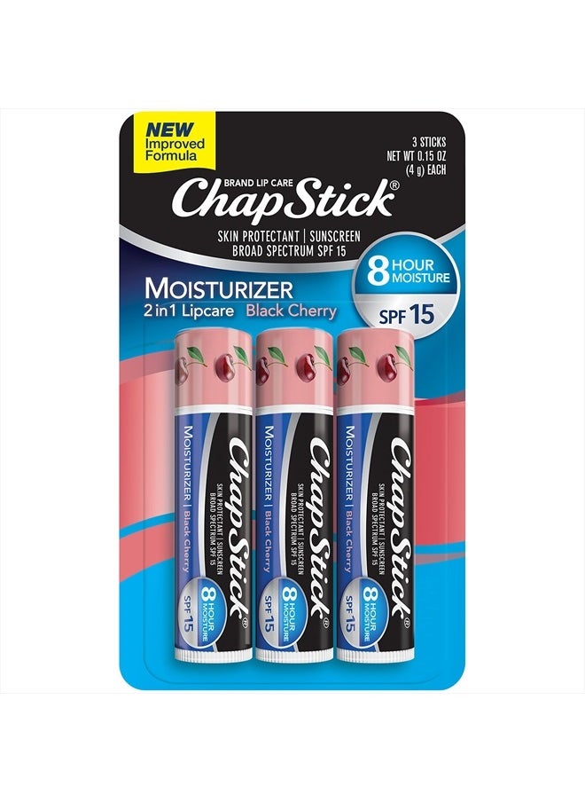chapstick Moisturizer Black Cherry Lip Balm Tubes, SPF 15 Sunscreen and Skin Protectant - 0.15 Oz (Pack of 3)  - Image 1