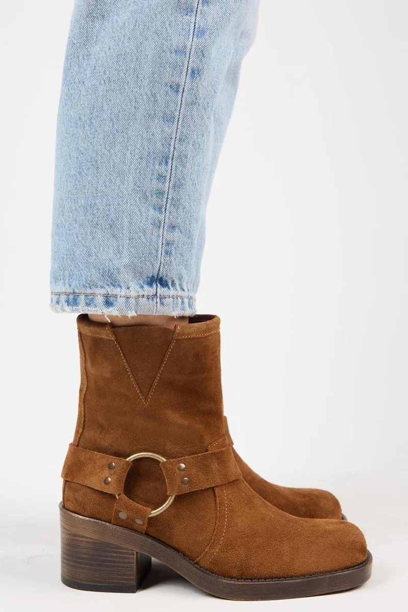 Manijero Manijero (Livia) Women's Genuine Leather Biker Tan Boots