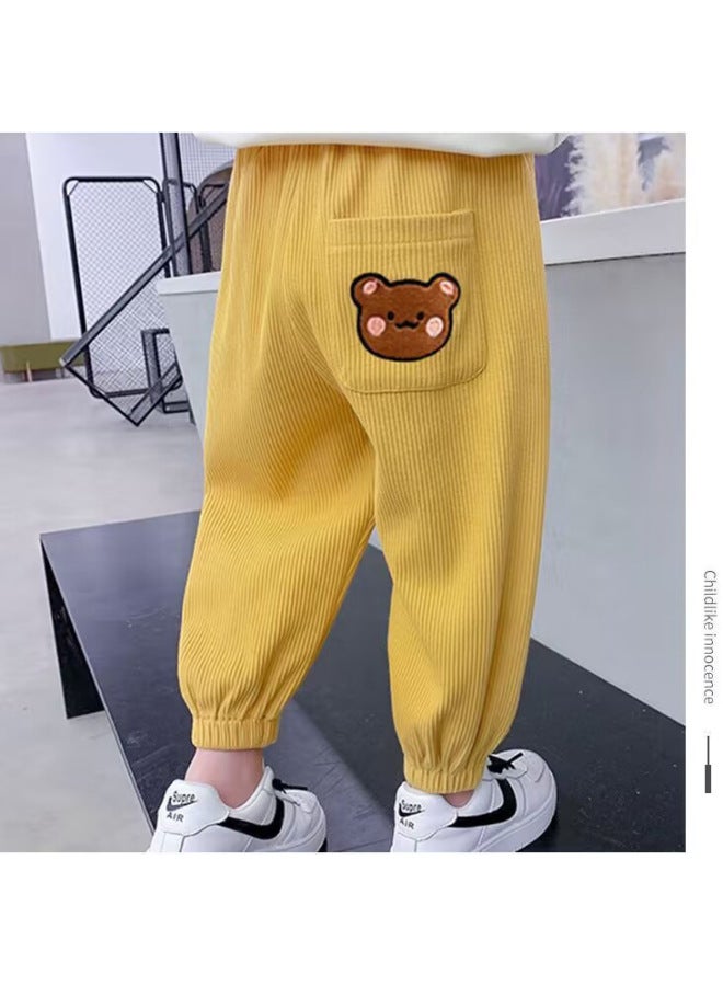 Autumn And Winter Children's Harem Pants Cartoon Bear Embroidered Loose Trousers Middle And Big Children's Sweatpants Boys And Girls Ankle-tied Pants
