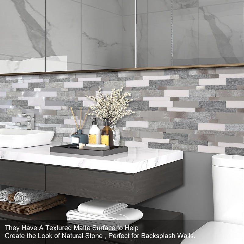 BeNice Backsplash Peel and Stick Wall Tiles for Kitchen Subway Self Adhesive Linear Mosaic Stickers Bathroom Waterproof(10 Sheets  Rustic Gray) - Image 4