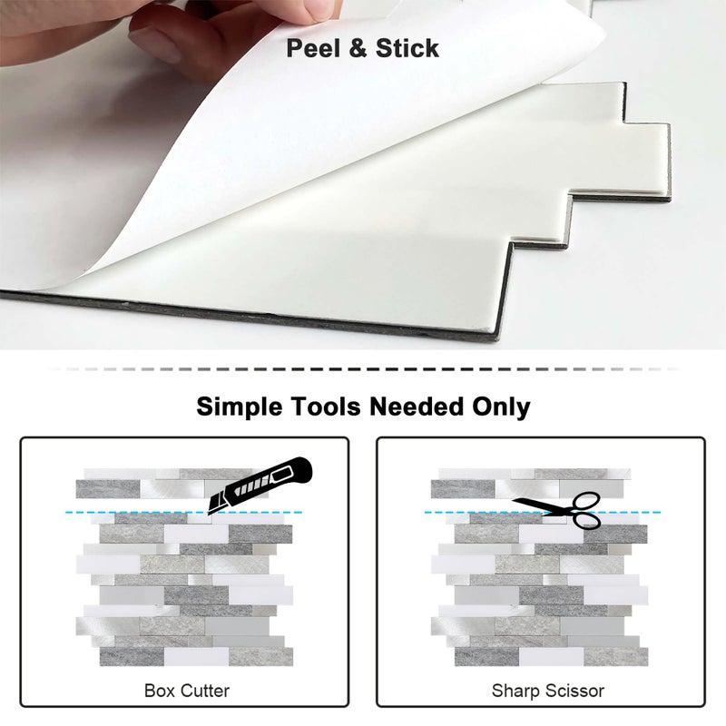 BeNice Backsplash Peel and Stick Wall Tiles for Kitchen Subway Self Adhesive Linear Mosaic Stickers Bathroom Waterproof(10 Sheets  Rustic Gray) - Image 5