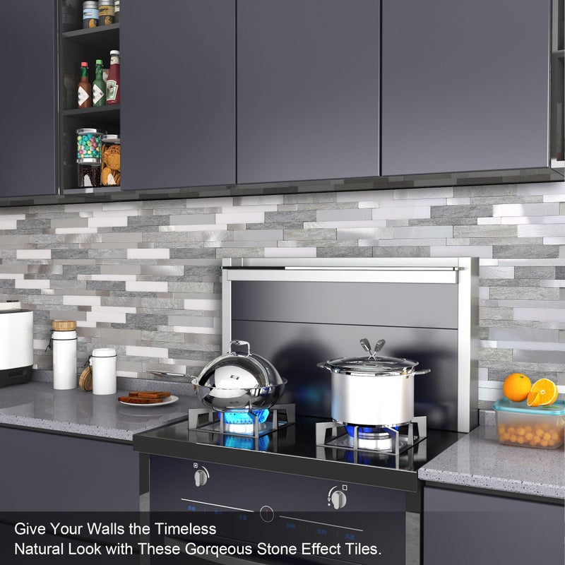 BeNice Backsplash Peel and Stick Wall Tiles for Kitchen Subway Self Adhesive Linear Mosaic Stickers Bathroom Waterproof(10 Sheets  Rustic Gray) - Image 3