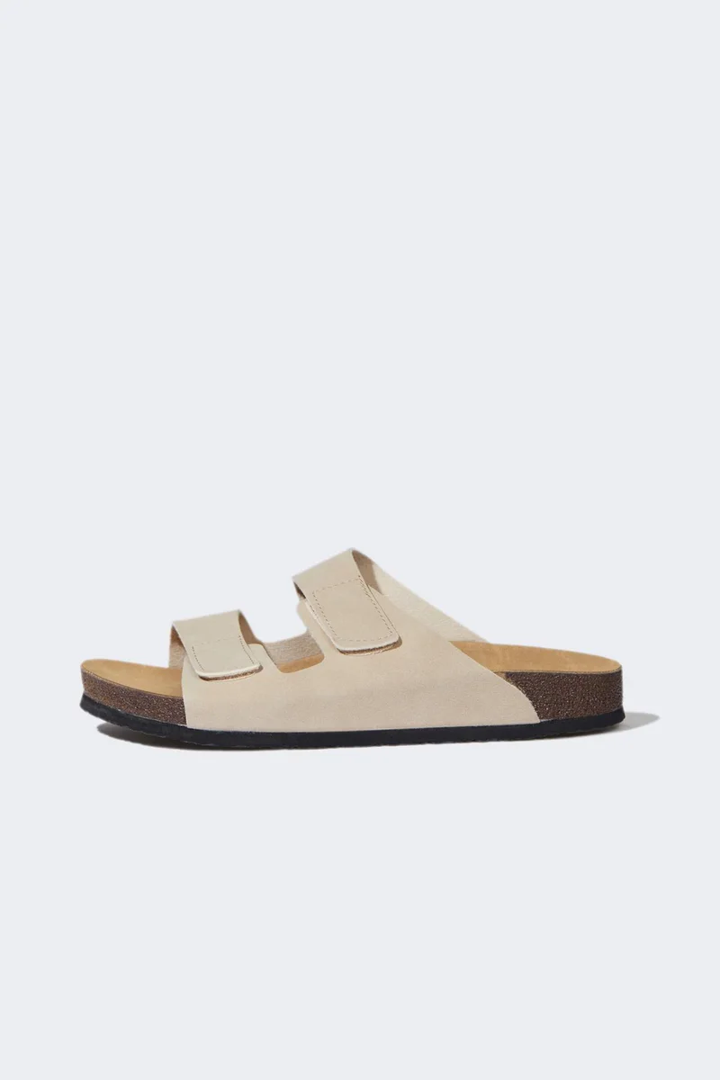 DeFacto Man Flat Sole Double Banded Faux Leather Slippers