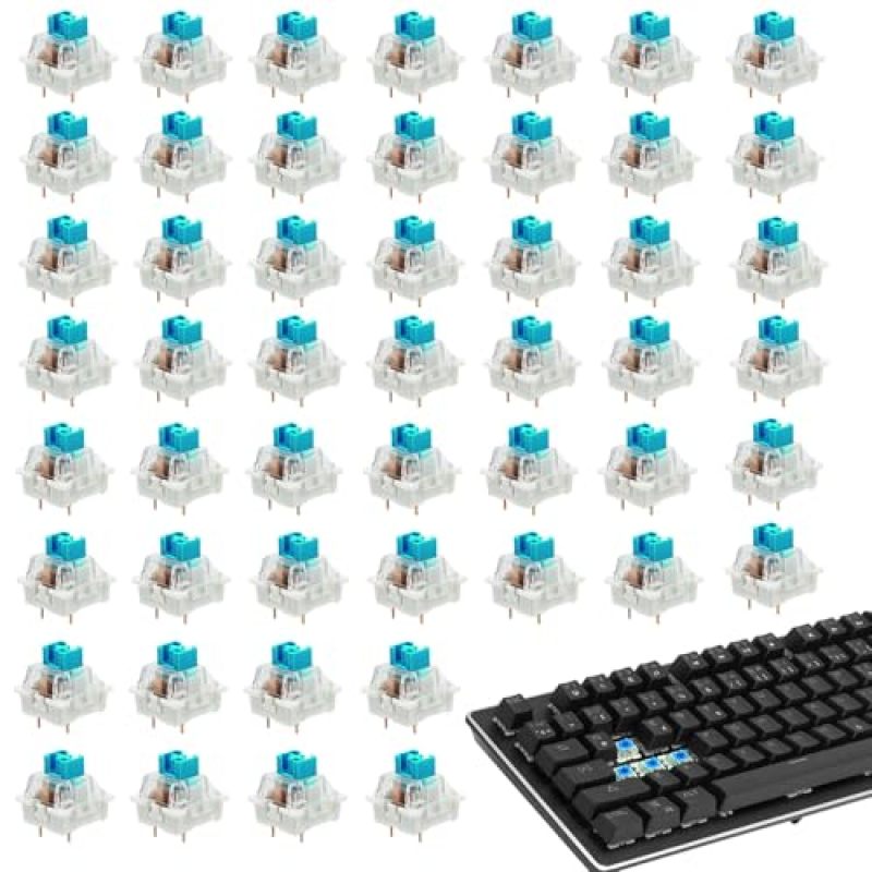 Clicky Mechanical Switch 3-Pin Blue Transparent Housing - Pre-Lubricated POM Stem Dust-Proof Durability Keyboard Switch for Custom Mechanical Keyboard Builds Gaming Typing Enthusiasts - Image 1