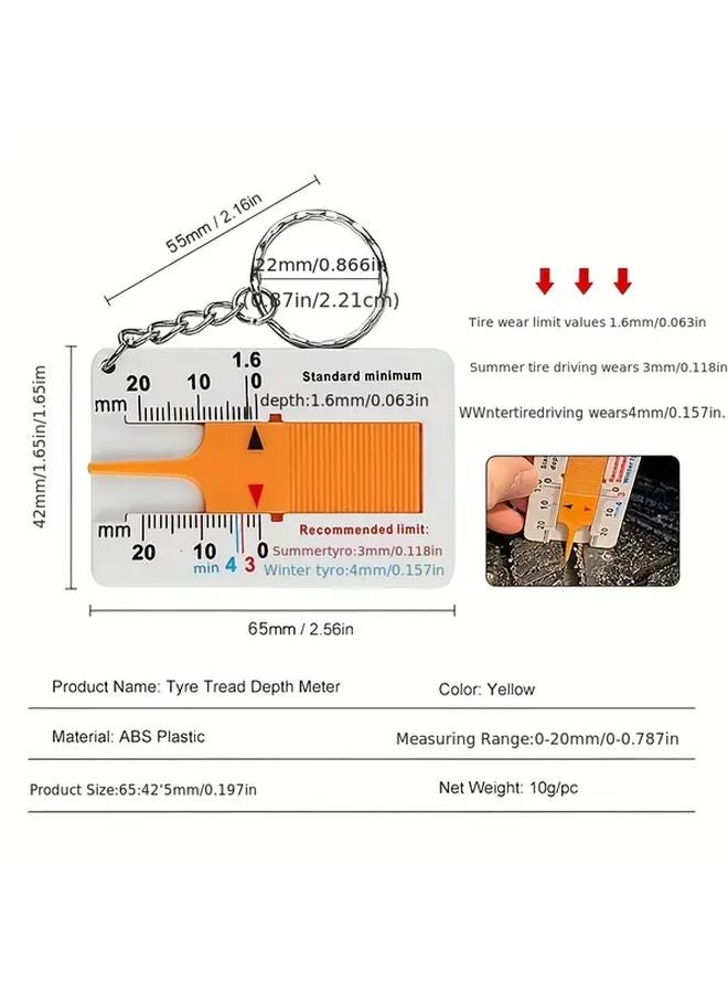 2pcs Yellow Tire Tread Depth Gauge 0 20mm Portable Car Motorcycle Tool - Image 4