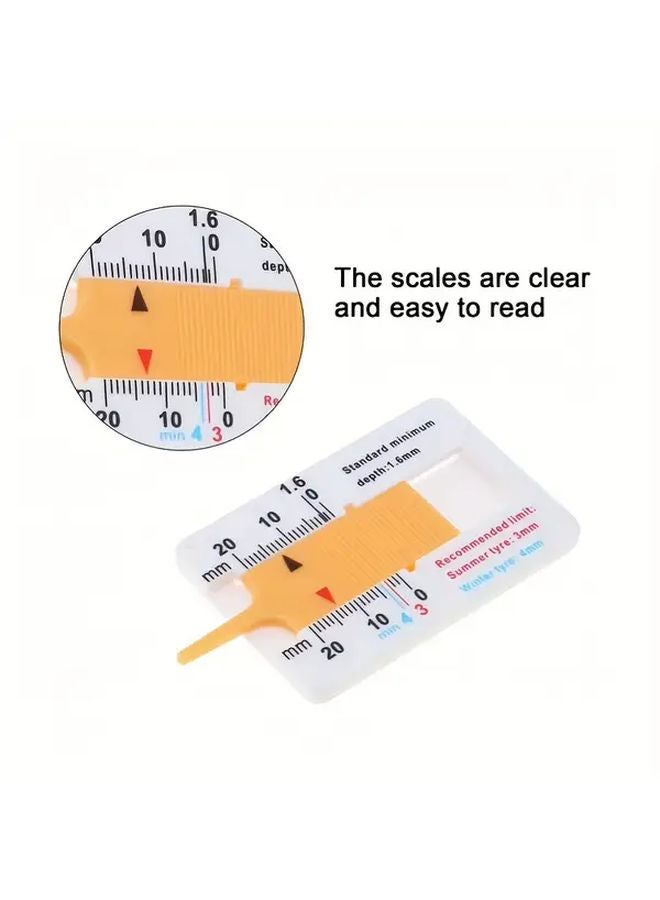 2pcs Yellow Tire Tread Depth Gauge 0 20mm Portable Car Motorcycle Tool - Image 2