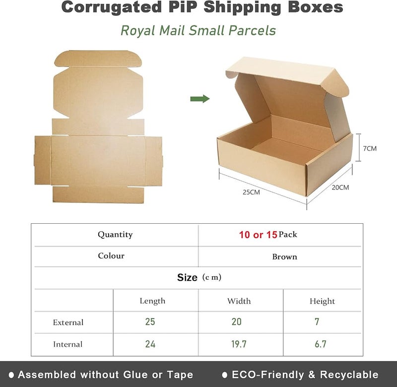 STRBOXONG Corrugated Cardboard Shipping Boxes, 25×20×7cm Royal Mail Small Parcel PiP Postal Boxes, Brown Packaging Mailing Boxes for Business, Posting, Storing or Gift (Pack of 10) - Image 2