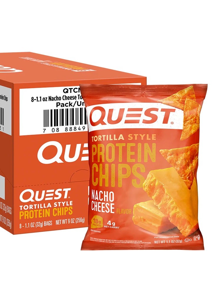 Quest Nutrition Quest Tortilla Style Protein Chips – Nacho Cheese Flavor, High Protein, Gluten-Free, 32g (Box of 8 Bags) - Image 1