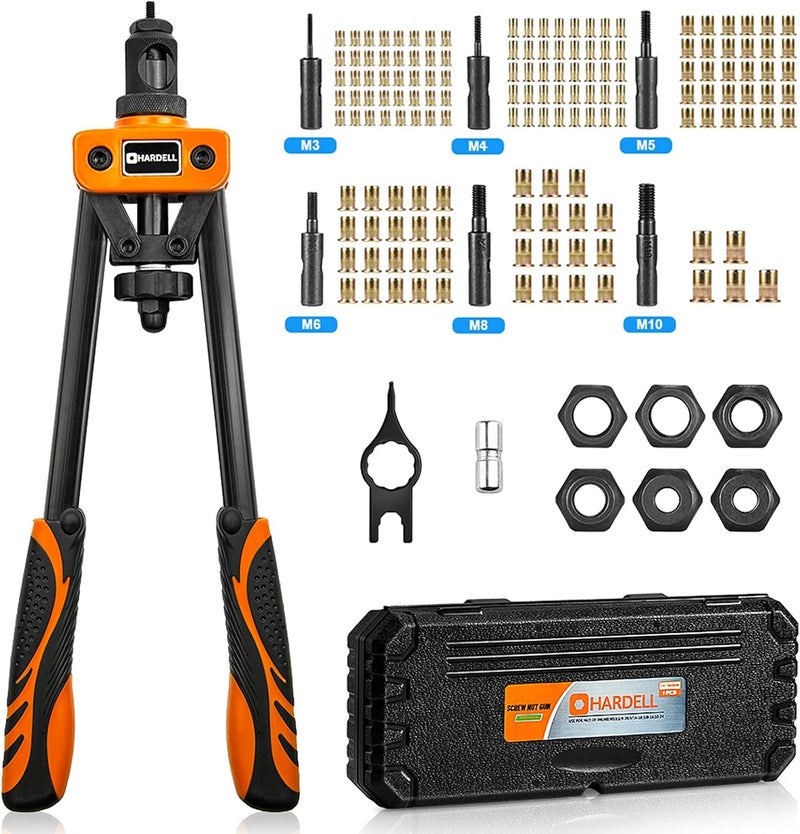 HARDELL 14" Heavy Duty Rivet Tool Kit with 150 Rivet Nuts and 6 Metric Mandrels - Image 1