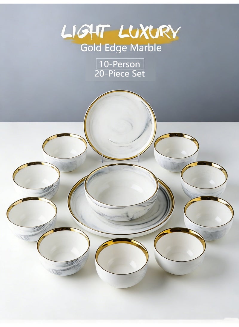  حياة القمر1 الرخام نمط أدوات العشاء مجموعة مع حافة الذهب - 20 قطعة أطباق السيراميك أطباق أكواب ، أواني المائدة الأنيقة الحديثة للاستخدام اليومي والحزب - Image 2