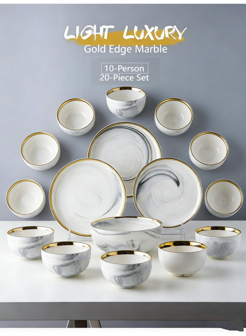  حياة القمر1 الرخام نمط أدوات العشاء مجموعة مع حافة الذهب - 20 قطعة أطباق السيراميك أطباق أكواب ، أواني المائدة الأنيقة الحديثة للاستخدام اليومي والحزب - Image 3