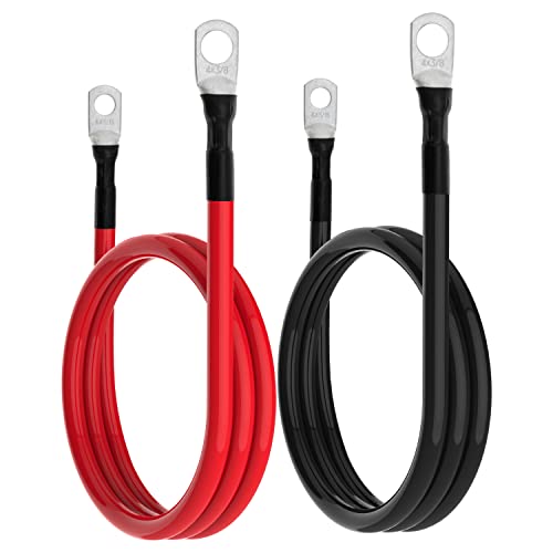 TUELETFU كابلات بطارية 5 AWG كابلات عاكس الطاقة 5 قياس مع لقم 3/8 بوصة و 5/16 بوصة في كل طرف للسفن البحرية والقوارب والمركبات الترفيهية والسيارات وسيارات الدفع الرباعي والشاحنات والجرارات والدراجات النارية 2 قطعة (2 قدم، 5 AWG) - Image 1
