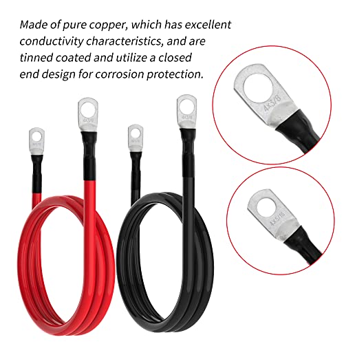 TUELETFU كابلات بطارية 5 AWG كابلات عاكس الطاقة 5 قياس مع لقم 3/8 بوصة و 5/16 بوصة في كل طرف للسفن البحرية والقوارب والمركبات الترفيهية والسيارات وسيارات الدفع الرباعي والشاحنات والجرارات والدراجات النارية 2 قطعة (2 قدم، 5 AWG) - Image 3