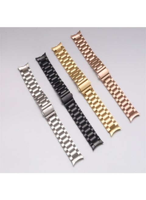 Suitable For Samsung Watch4/5Pro Crescent Arc Interface Smart Watch Three Stainless Steel Watch Strap-Color:watch4/5/6 Three Beads Flat Buckle Silver Gold