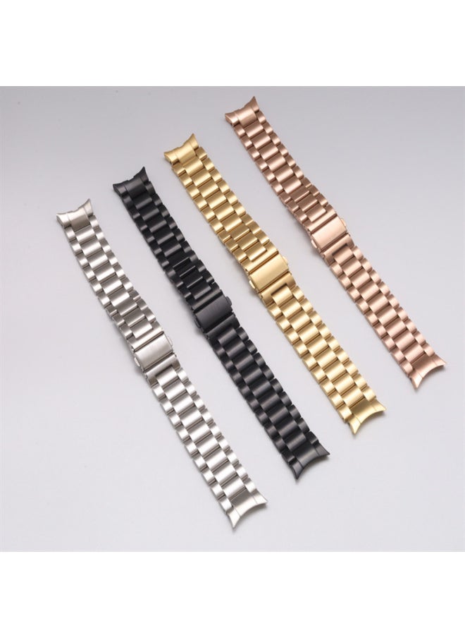 Generic - Suitable For Samsung Watch4/5Pro Crescent Arc Interface Smart Watch Three Stainless Steel Watch Strap-Color:watch4/5/6 Three Beads Flat Buckle Silver Gold - Image 1