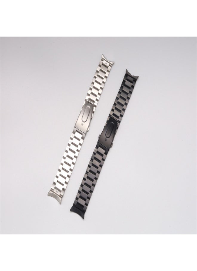 Generic - Suitable For Samsung Watch4/5Pro Crescent Arc Interface Smart Watch Three Stainless Steel Watch Strap-Color:watch4/5/6 Three Beads Flat Buckle Silver Gold - Image 1