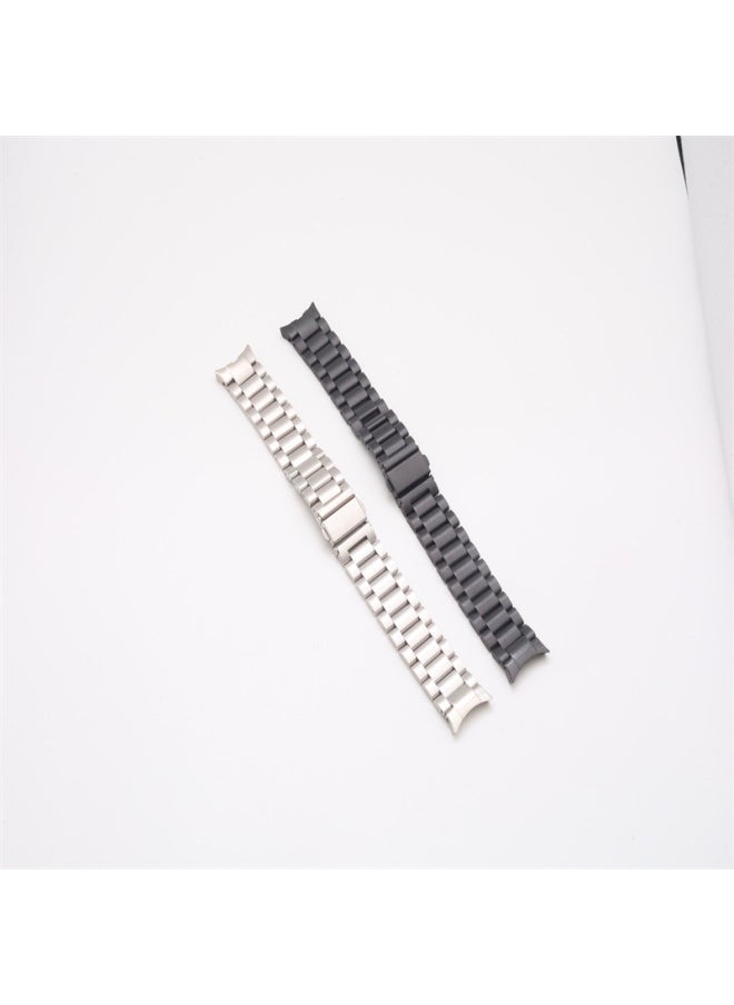 Generic - Suitable For Samsung Watch4/5Pro Crescent Arc Interface Smart Watch Three Stainless Steel Watch Strap-Color:watch4/5/6 Three Beads Flat Buckle Silver Gold - Image 1