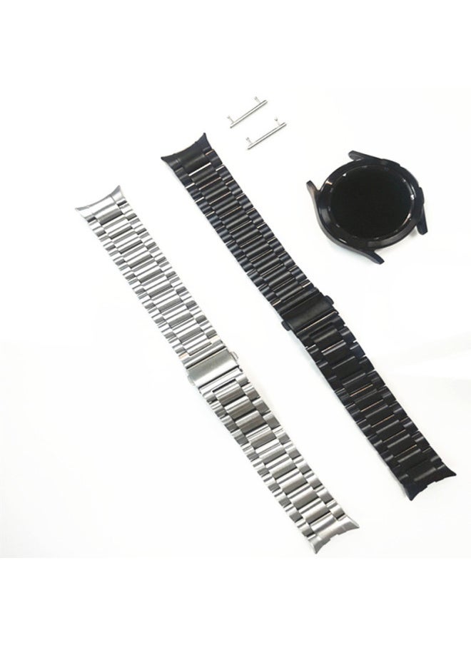 Generic - Suitable For Samsung Watch4/5Pro Crescent Arc Interface Smart Watch Three Stainless Steel Watch Strap-Color:watch4/5/6 Three Beads Flat Buckle Silver Gold - Image 1