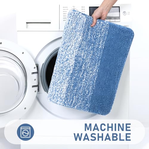 Bsmathom Bathroom Rugs Sets 4 Piece with Toilet Lid Cover, Non-Slip Bath Rugs for Bathroom, Microfiber Shaggy Absorbent Bath Rugs with U-Shaped Toilet Rug, Blue - Image 5