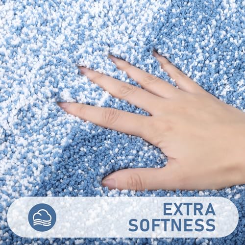 Bsmathom Bathroom Rugs Sets 4 Piece with Toilet Lid Cover, Non-Slip Bath Rugs for Bathroom, Microfiber Shaggy Absorbent Bath Rugs with U-Shaped Toilet Rug, Blue - Image 2