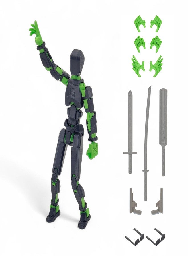 HEYNZ Fully Articulated Action Figure, 3D Printed Robot Assembly Kit, Poseable DIY Collectible Model, 5.4 Inch, Black Green - Image 1
