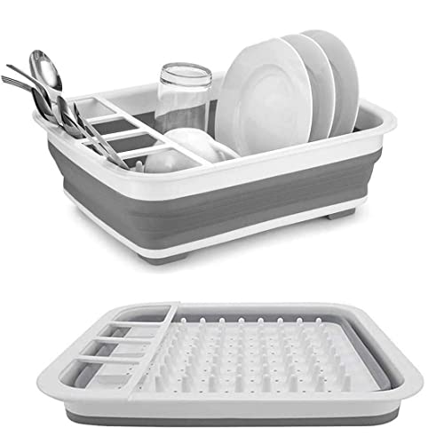 PIHARVA Collapsible Silicone Dish Drying Rack with Utensil Holder – Folding Drainer Basket for Plates, Cups & Cutlery Space-Saving, Portable Kitchen Organizer with Drainage - Image 1