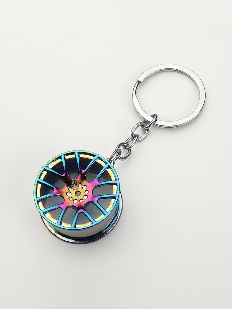 Metal Car Wheel Rim Keychain in Shiny Multicolor Design for Car Enthusiasts
